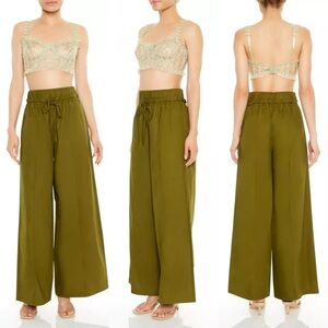 NWT Forever 21 Drawstring Wide-Leg Avacado Palazzo Pants